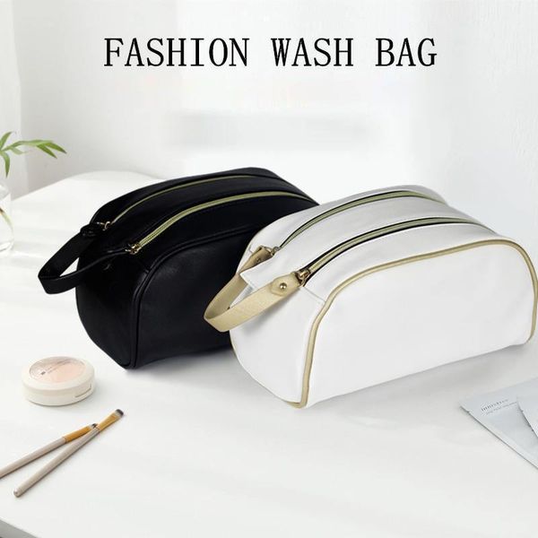 

cosmetic bags & cases large-capacity waterproof makeup bag portable pu leather storage multifunctional white double zipper