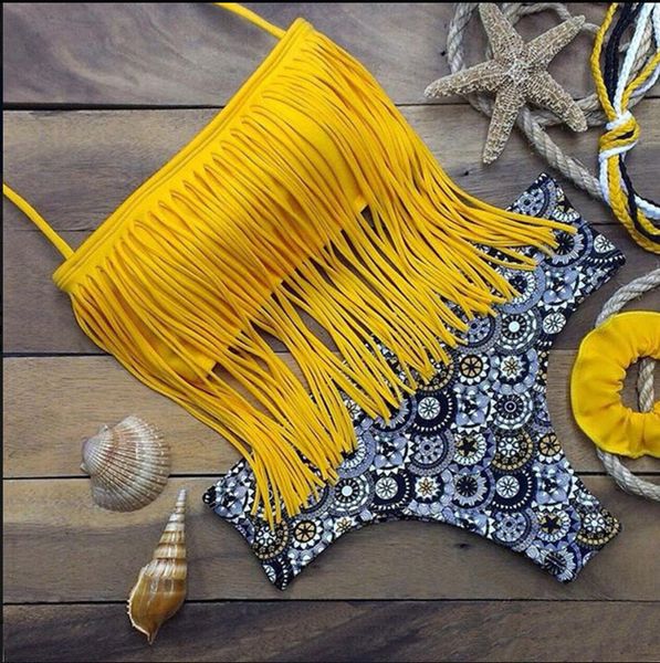 

beach women's bikini, single swimsuit, tassel printed style, bikini
