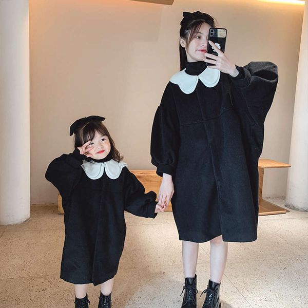 

child foreign sle korean version loose detachable parent big lapel lantern sleeve medium length tweed overcoat women's drs, Blue