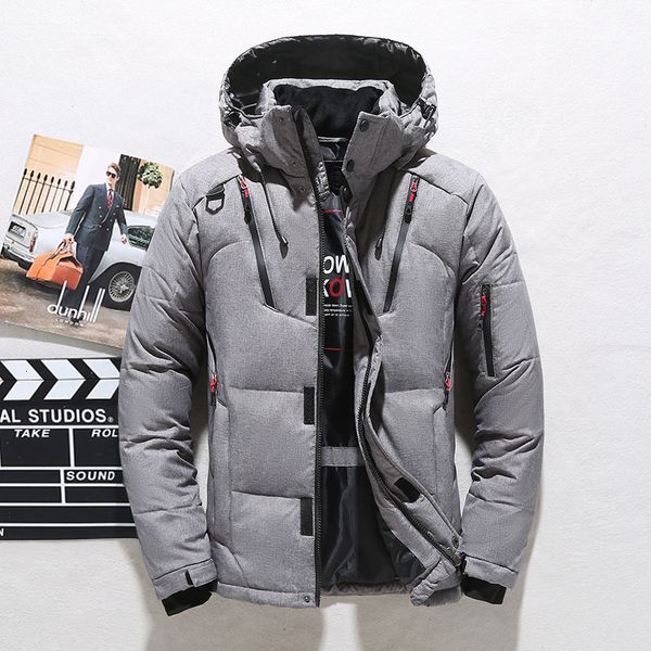 

men's 90% white duck down jacket winter warm hooded thick puffer coat male casual overcoat parka, Black