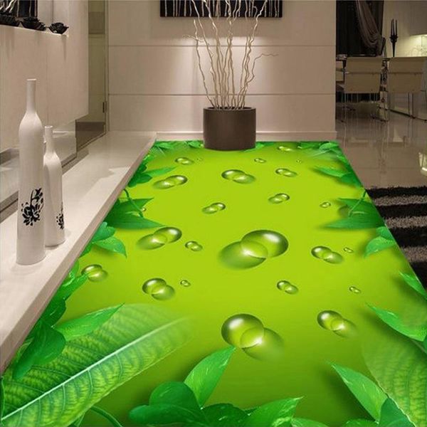 

wallpapers custom po floor wallpaper green water drops living room bathroom sticker pvc self-adhesive for wall art