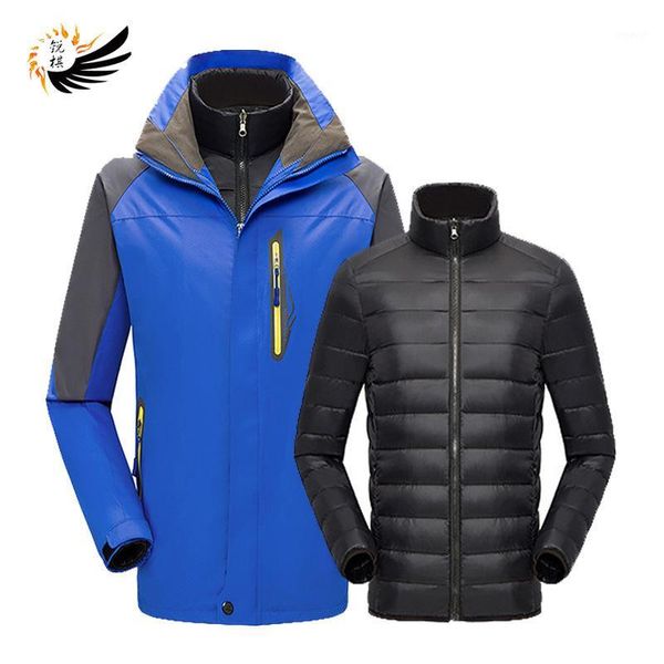 

outdoor jackets&hoodies waterproof jacket two-piece set down feather liner three-in-one work clothes men and women-ski suit windproof thick, Blue;black