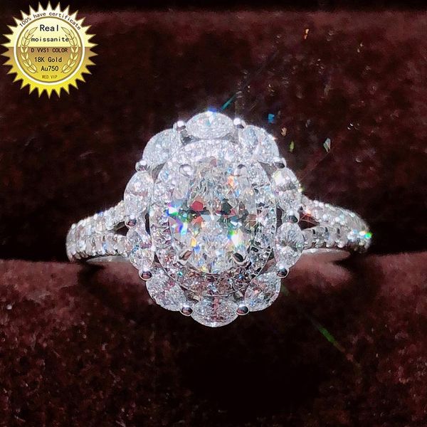 

cluster rings 18k goldr ring 1.7ct d vvs moissanite engagement&wedding jewellery with certificate 0050, Golden;silver