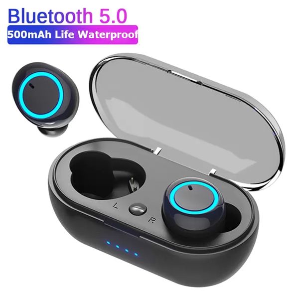 Y50 Kablosuz TWS Bluetooth 5.0 Kulaklık Dokunmatik kontrol 9D Stereo Kulaklık akıllı telefon için mikrofon şarj Kutusu ile