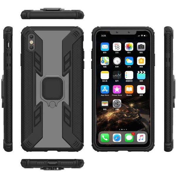 

hybrid armor phone case slim shockproof kickstand finger ring holder for iphone 12/11/11pro/11pro max/ xr samsung huawei anti-drop back cove