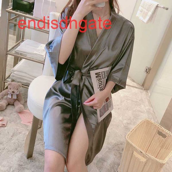 

wear kimono pajamas imitation home silk women's solid cardigan, Black;white