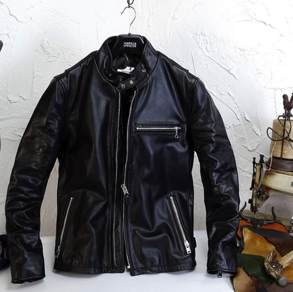 

men's leather & faux genuine jacket man spring 2021 horsehide coat short plus size men clothing 5xl chaquetas hombre pph3938, Black