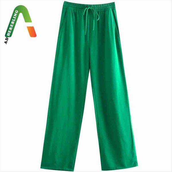 

traf summer autumn women trousers fashion drawstring casual long female thin green straight pants bottoms sets, Black;white