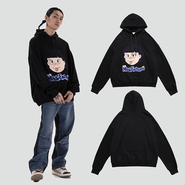 

2021 new harakjuku hooded cartoon flocking embroidery sweatshirt men and women stranger things oversize high street casual hoodies 3r4l, Black