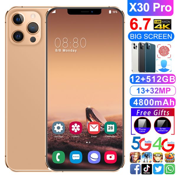 

2021 original smartphone mobile phone x30pro 6.7 inch 10 core 5800mah unlock global version 4g 5g android 10.0 24mp+48mp 12gb+512gb celulare