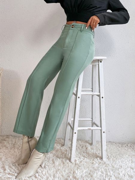 

petite high waist seam detail pants h8if#, Black;white