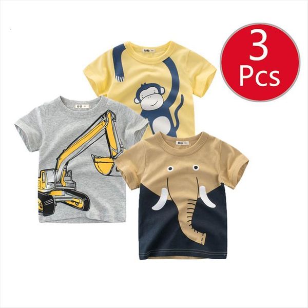 

27kids 3pcs lots 3pc dinosaur pattern boys t shirt for kids babys cotton children short sleeve clothes, Blue