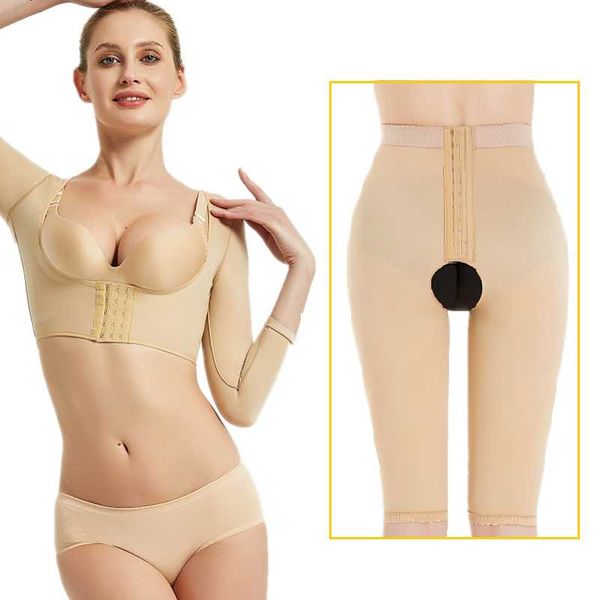 

women's shapers women shape wear compression shaping three quarter sleeves arm slimming control pants liposuction recovery garme, Black;white