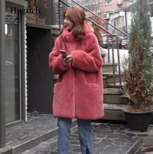 

women's fur & faux women winter warm long coat sleeve female thick casual loose oversize outwears, Black