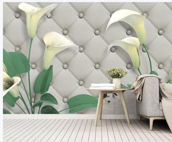 

beautiful living style wallpaper three-dimensional 3d calla lily wallpapers light luxury soft package tv sofa background wall