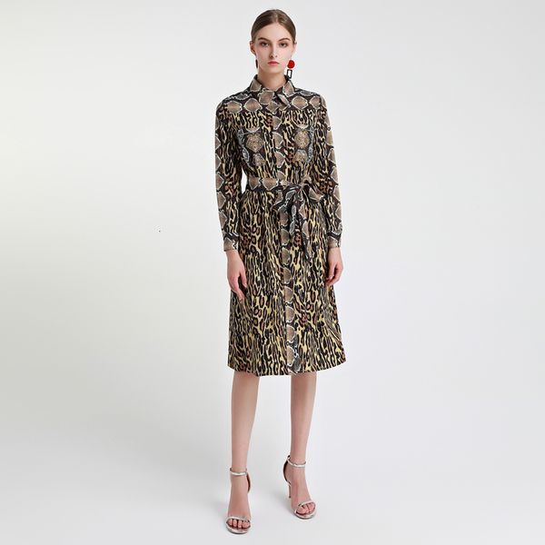 

autumn fashion new women's party vintage belt loose leopard snake print chic dresses knee length yl1p, Black;gray