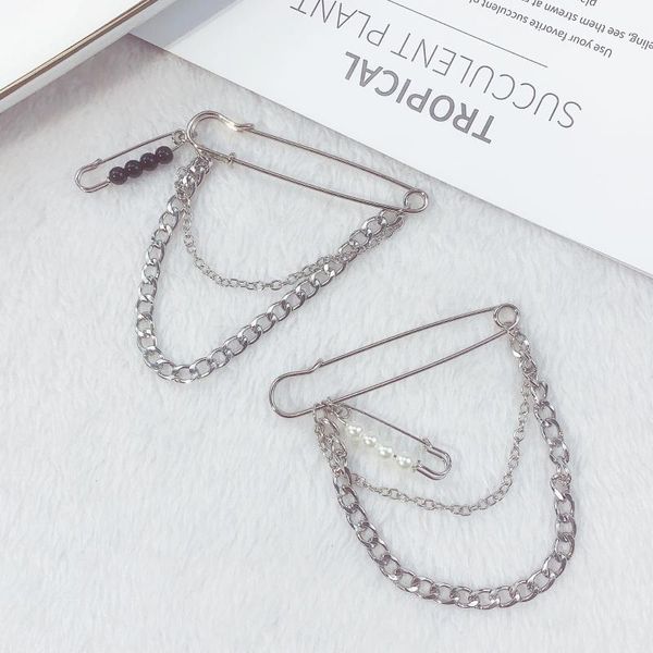 

pins, brooches men's beaded brooch lapel pin badge hanging chains collar for career suit tuxedo of shirts tie hat scarf jewelry, Gray