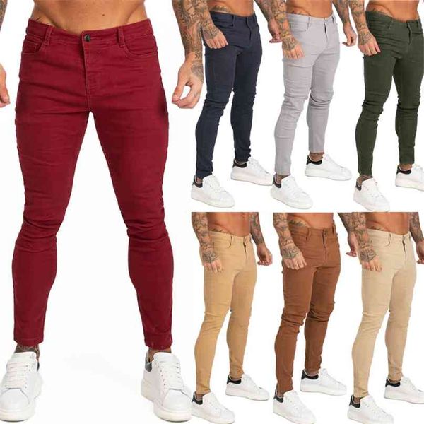 

gingtto blue jeans slim fit super skinny for men street wear hio hop ankle tight cut closely to body big size stretch zm05 210723
