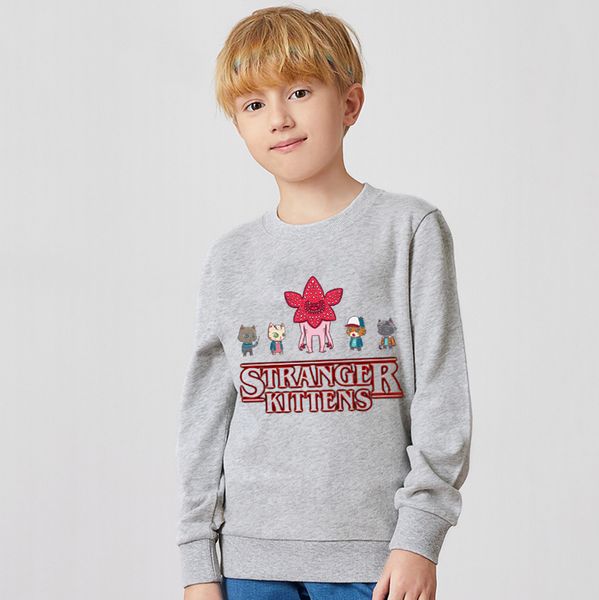 

spring autumn children hoodies stranger things baby boys girls sweatshirts cartoon long sleeves kids t-shirt sportswear pullover, Black