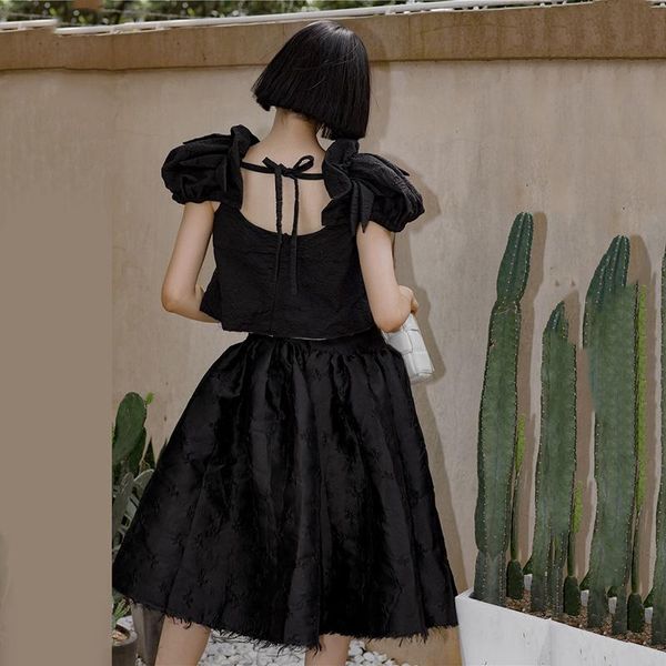 

elastic waist high black burr irregular stitch elegant half-body skirt women fashion tide new spring summer 2021 1w936