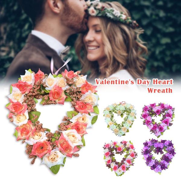 

new handmade flower wreath for valentine's day love heart shape garland wreath wall hanging decoration party holiday home