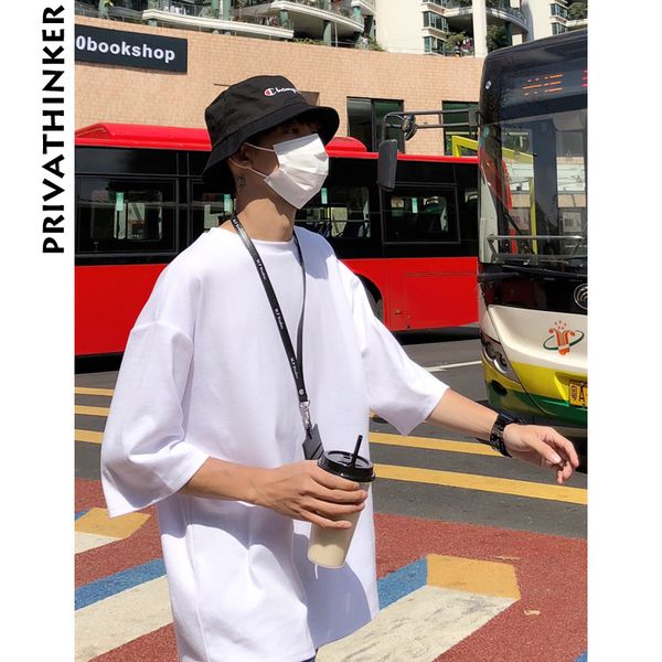 

new 2021 privathinker summer harajuku man cotton tshirt male solid t-shirt casual half sleeve couple tees 715j orqs, White;black