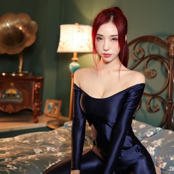 

two piece long sleeved one neck slim fit home wear trousers high stretch round satin like one neck thermal underwear drop shipping, Black;white