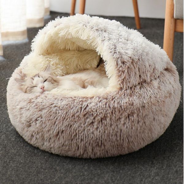 

cat beds & furniture dual-use soft warm round pet nest winter semi closed bed dog kennel house for dogs