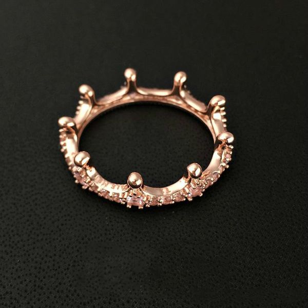

2021 18k rose gold plated crown ring with cz diamond original gift box for pandora 925 sterling silver jewelry fathion rings for women