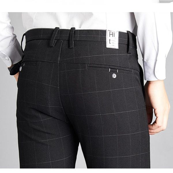 

men's suits & blazers summer thin plaid suit pants business clothes straight regular fit long formal trousers for men 2021 fashion, White;black
