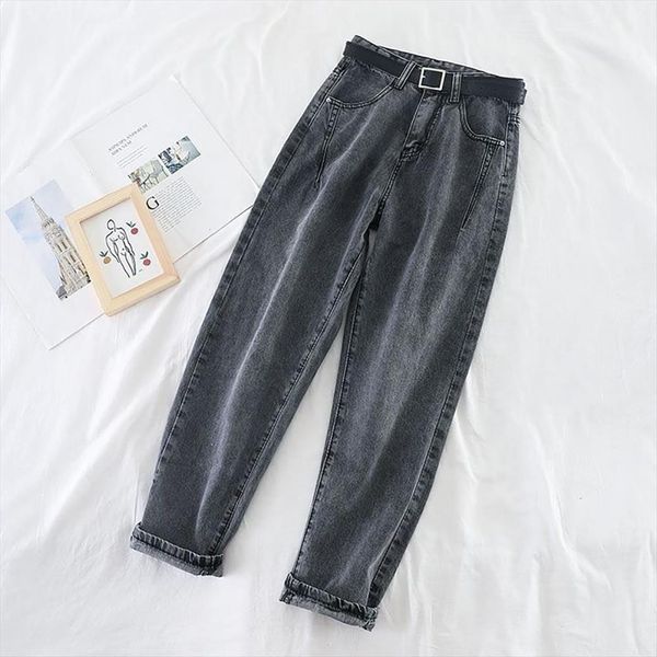 

loose colorfast cotton women jeans high waist pants daily wear, Blue