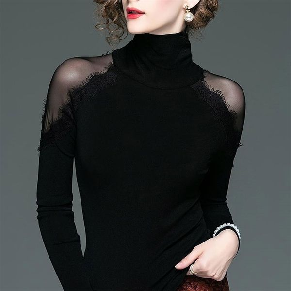 

women spring autumn style lace blouses shirts lady casual turtleneck off shoulder lace blusas df3132 210225, White