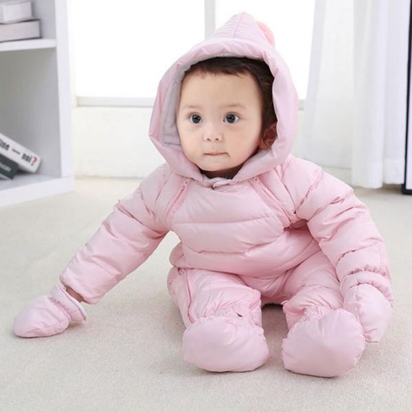 

rompers bobora thick warm infant baby jumpsuit hooded inside fleece boy girl winter autumn overalls children outerwear kids snowsuit, Blue