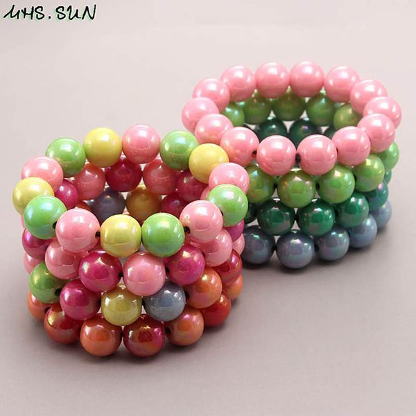 

girls bracelet jewelry childrens accessories rainbow acker pearl children colored beaded b7931, Red;brown
