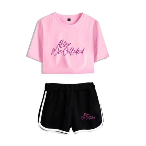

women's tracksuits summer sets movie after we collided short sleeve crop + shorts sweat suits women two piece outfits, Gray