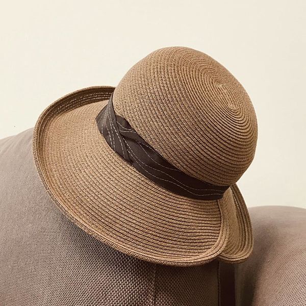 

2021 fashion wave pattern summer hats wide brim straw foldable beach hat adjustable uv sun protection female bucket cap new phsn, Blue;gray