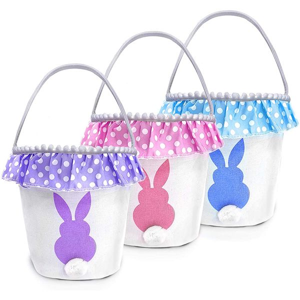 

easter eggs hunt basket for kids canvas bunny basket egg bags rabbit fluffy tails party celebrate decoration gift toys carry bucket tote