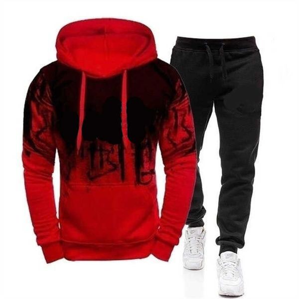 Homens Marca Tracksuit Hoodies Casuais e Sweatpants Set para Sportswear Masculino Dois Parte Sets Moletom + Calças Outfit Mens Roupas 210714