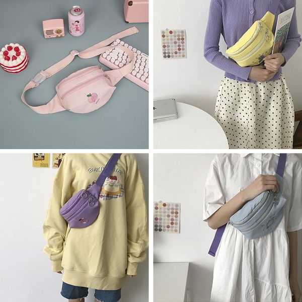 

waist bags 2021 spring all-match chest bag women double zipper multi-purpose female canvas crossbody messenger coin purse