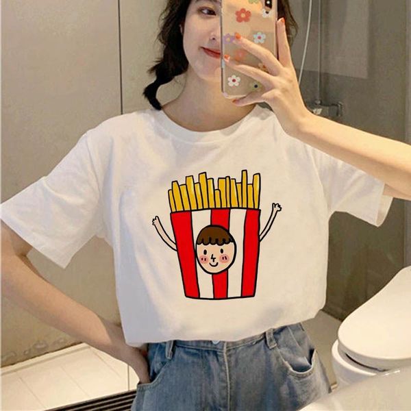 

women's t-shirt 90s aesthetic tshirt vintage harajuku female korean style fashion girl chips hamburger fast food women, White