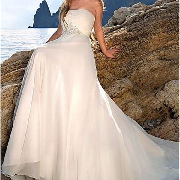 

robe 2021 new de mariage simple chiffon strapless bridal es with beadings summer beach wedding gown plus size z009, White