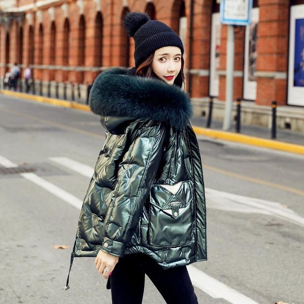 

women's down & parkas winter coat women hooded puffer jacket fur collar jackets for 2021 female thick short clothes doudoune femme hly2, Black