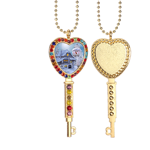 

pendant necklaces colorful bright diamond necklace sublimation thermal print blank picture women jewelry for wedding 10pcs/lot, Silver
