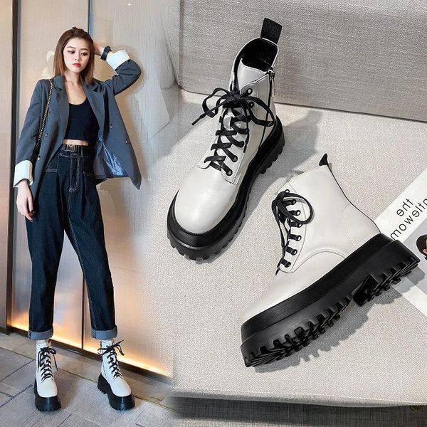 

boots style whiteboots women's fashionable handsome platform high heel ankle motorcycle british women, Black
