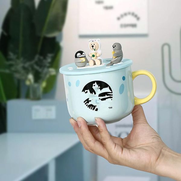 Tazza Starbucks Simpatico cartone animato Orso polare Pinguino Tazze da caffè Kawaii in ceramica ecologica Taza regalo per gli amici