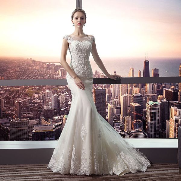 

2021 new elegant vestido de noiva sereia branco abiti da sposa lace applique beads mermaid wedding backless bridal gowns wlpa, White
