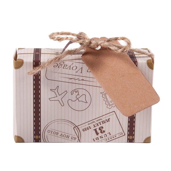 

50pcs mini suitcase favor box party favor candy box, vintage kraft paper with tags and rope for wedding/travel themed party/brid