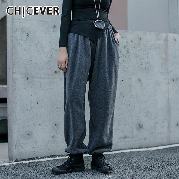 

women's pants & capris chicever korean casual for women midi elastic waist oversize loose thick trousers female 2021 winter fashion clo, Black;white