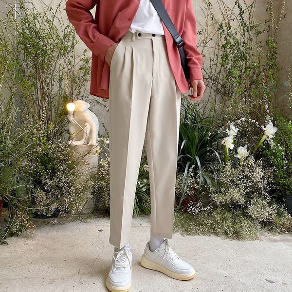 

2021 spring summer suit men's slim fashion solid color business casual men straight pants mens trousers i9tf, Black
