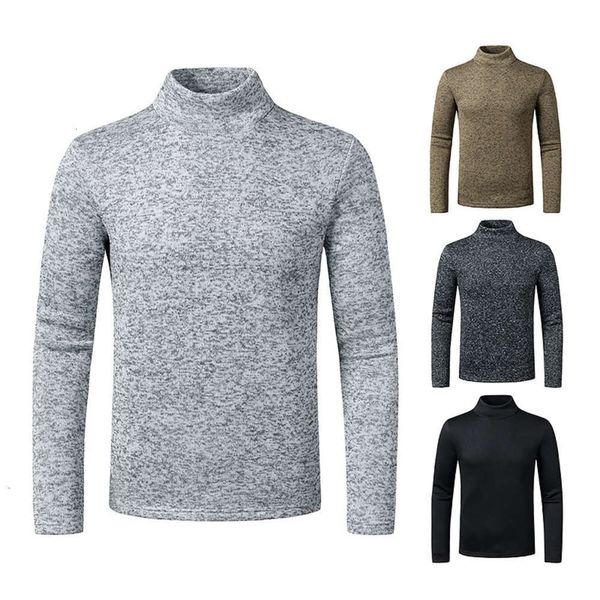 

2020 new men's t-shirt european size pure color simple high collar warm fleece bottomed sweater for menwinter, White;black